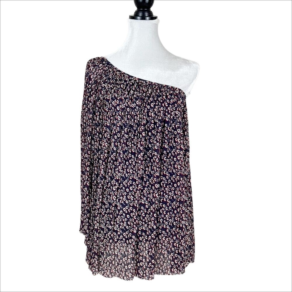 Topshop Purple Floral Print One Shoulder Flowy Tunic Top Size 6